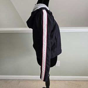 Nike Full Zip Hoodie Lined Black Jacket White Stripe Size Small